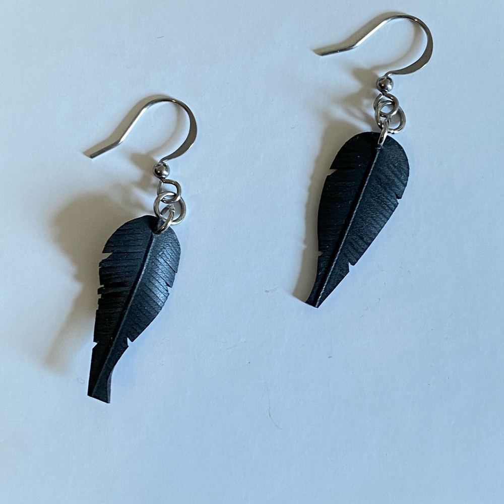 Recycled Rubber Feather Earrings
